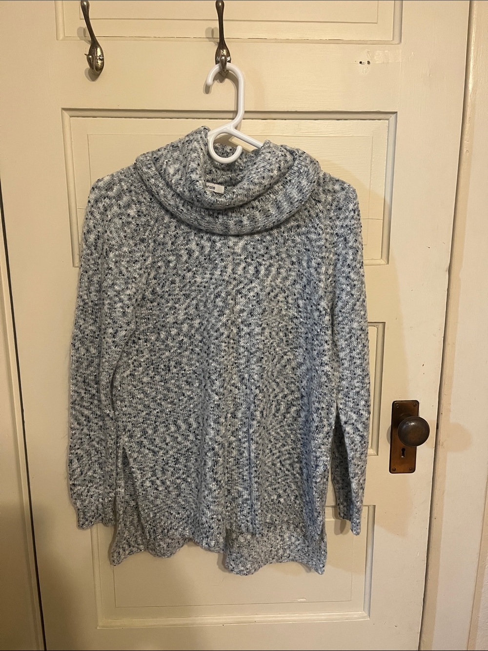 Cozy Blue Gray Marled Cowl Neck Sweater - Women